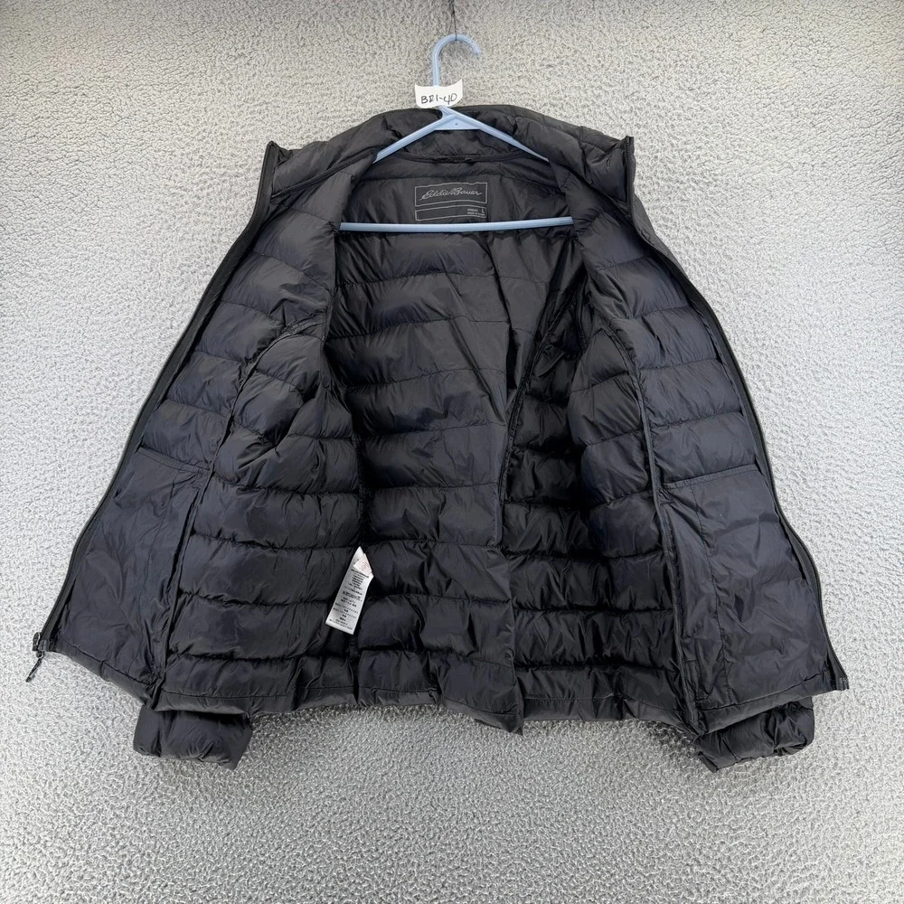 Eddie Bauer EB650 Down Puffer Jacket Womens Large Black Full Zip Quilted READ